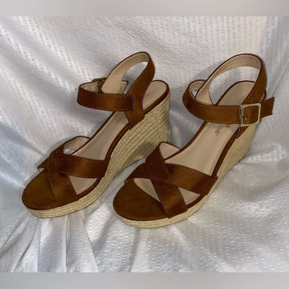 Montego Bay Club Brown Wedge Sandals with Ankle Strap - Picture 4 of 4